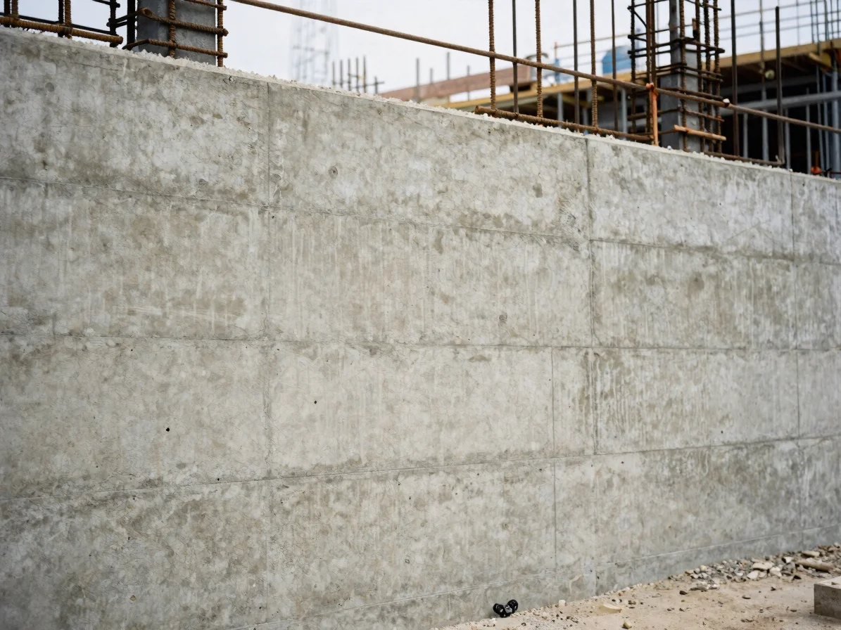 Reinforced concrete retaining wall detail on a civil infrastructu