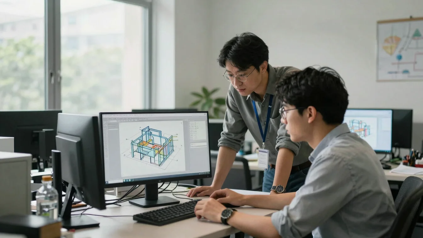 Engineers reviewing computer structural models in a natural dayli