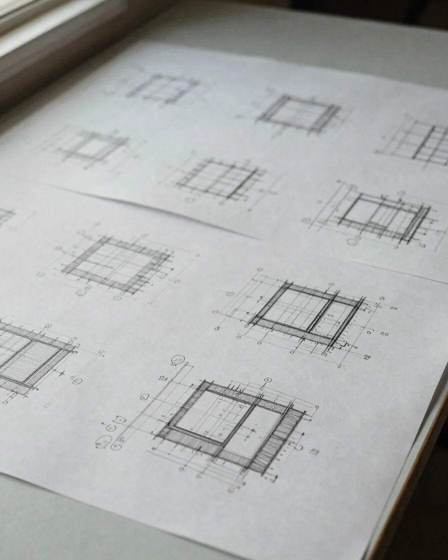 Engineering drawings and foundation calculations spread across a